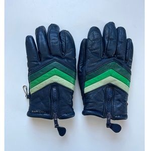 Vintage Leather Hotfingers Ski Snowboard Gloves Chevron Stitching Warm Ladies S